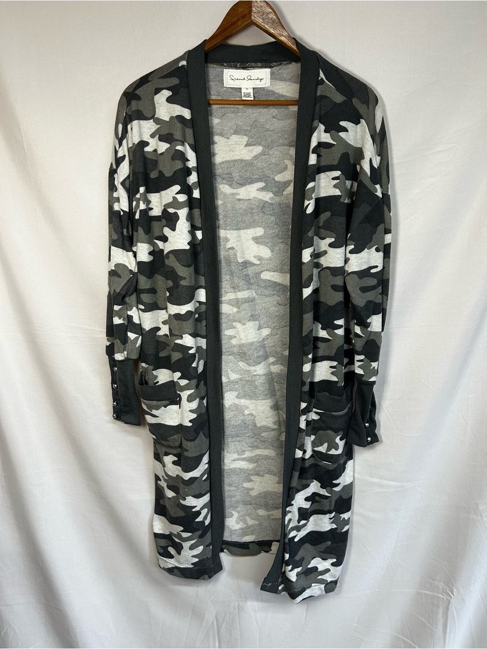 Gray Camo Open-Front Women’s Sweater Cardigan
